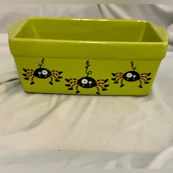 Ceramic Mini Loaf Bread/Treat Pan SPIDERS Halloween Slime Green - Picture 7 of 8